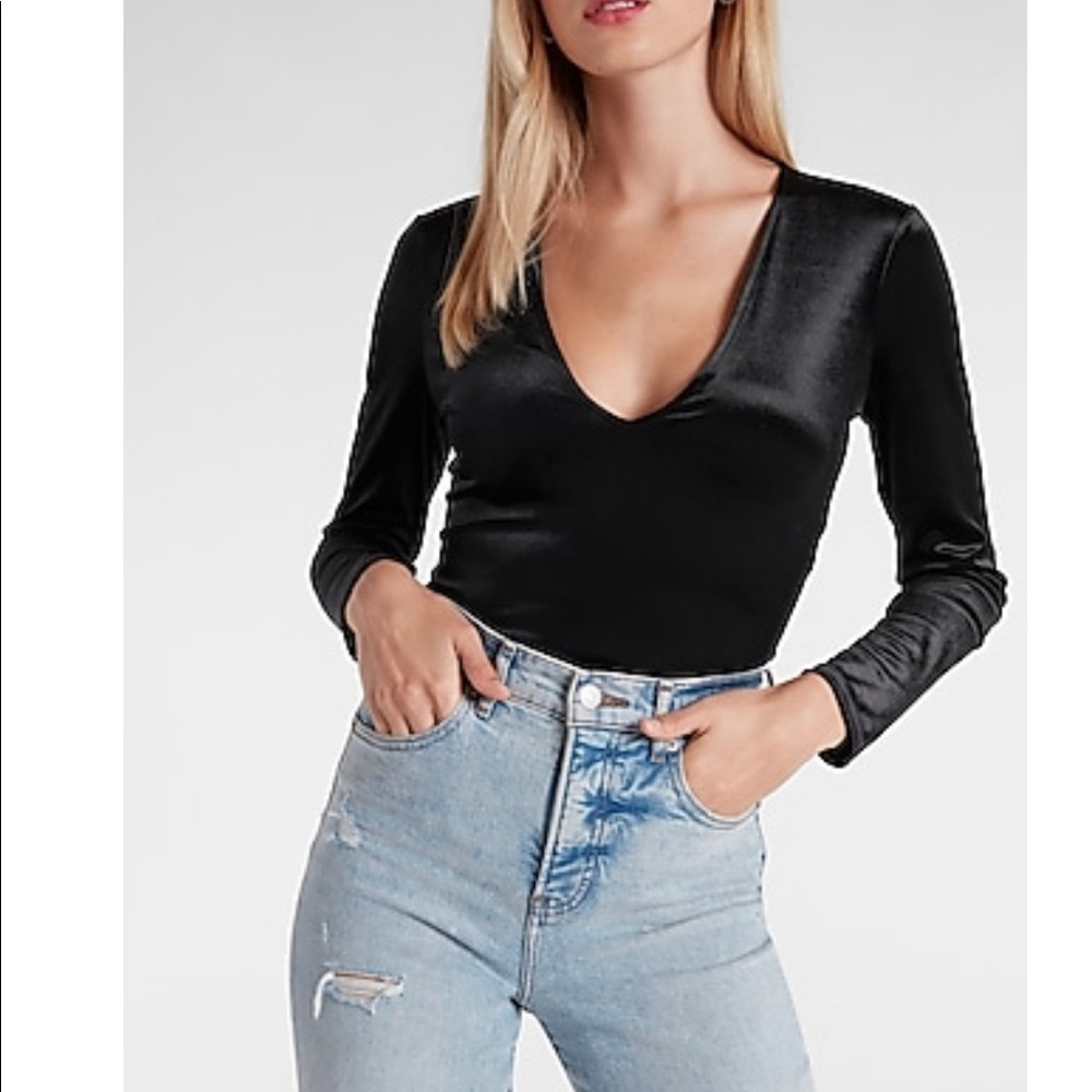 VELVET DEEP V-NECK THONG BODYSUIT